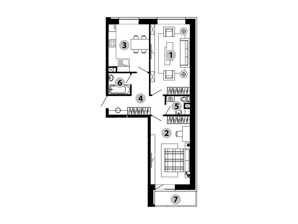 Планировка: 2-комн. квартира 61.50 м² в новостройке Малиново