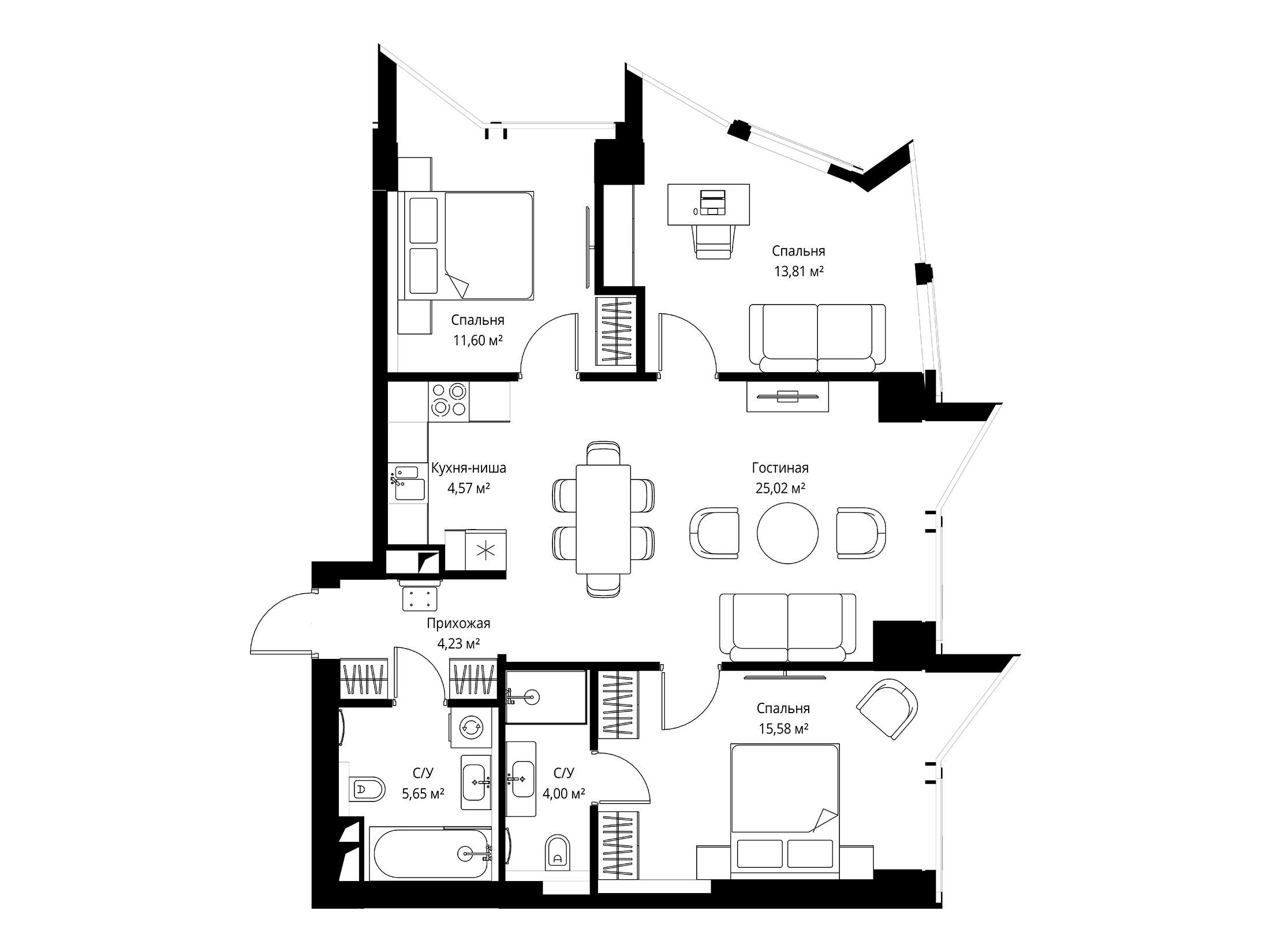 Планировка: 3-комн. квартира 84.10 м² в новостройке ЖК Феймос