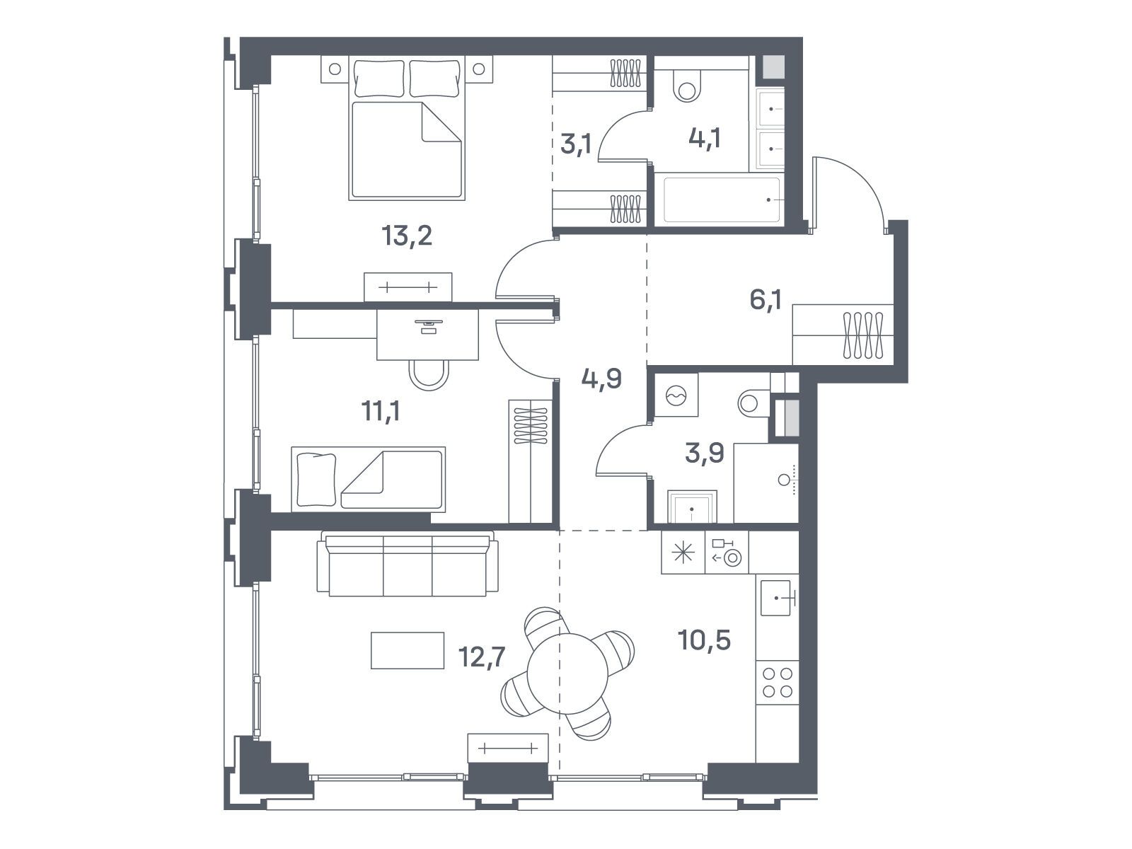 Планировка: 2-комн. квартира 69.60 м² в новостройке ЖК Портленд. Дом на берегу