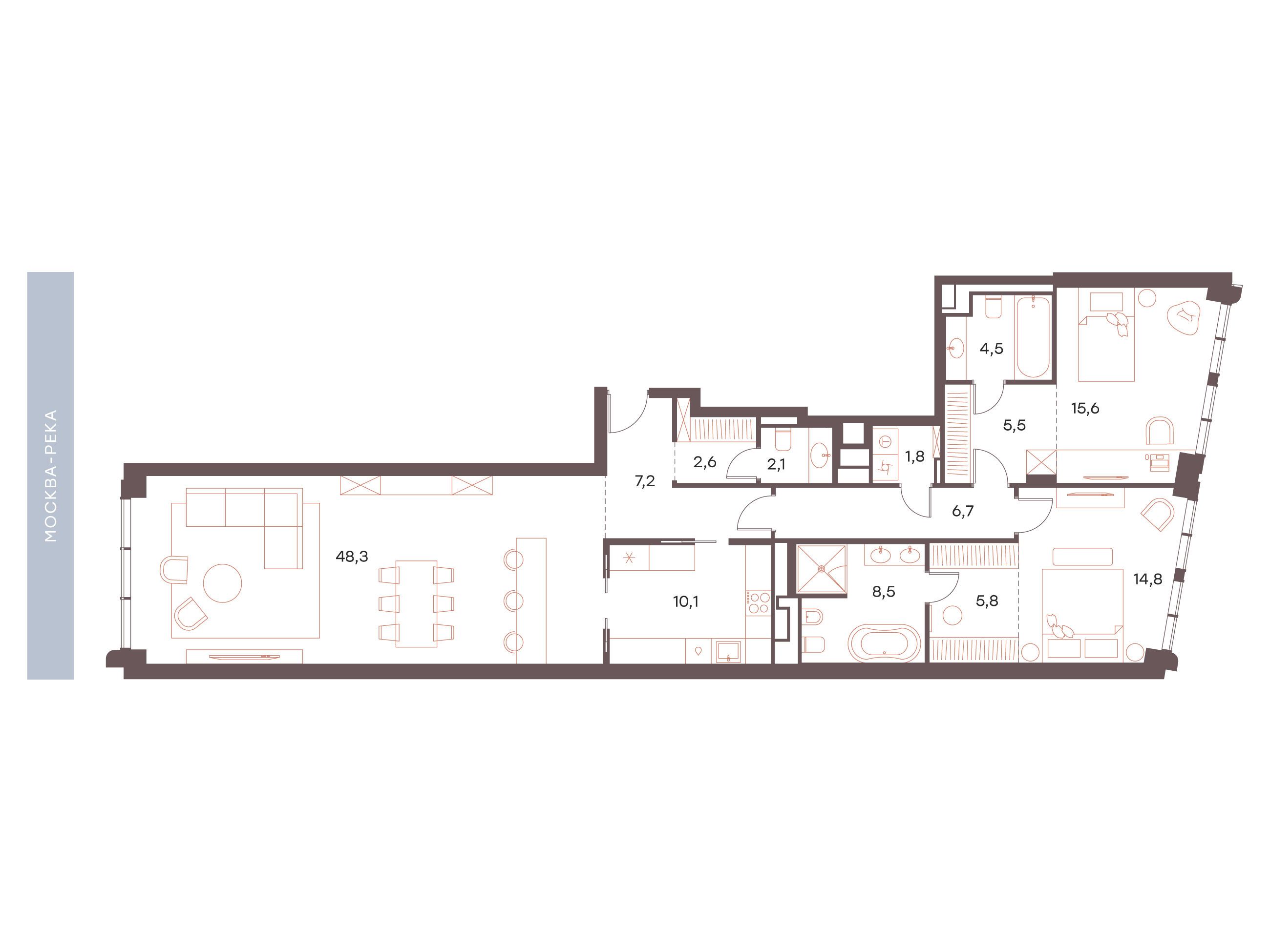 Планировка: 3-комн. квартира 133.50 м² в новостройке Саввинская 27