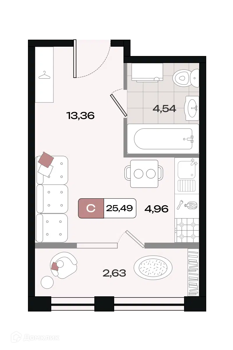 Планировка: Студия 25.49 м² в новостройке Коллекция
