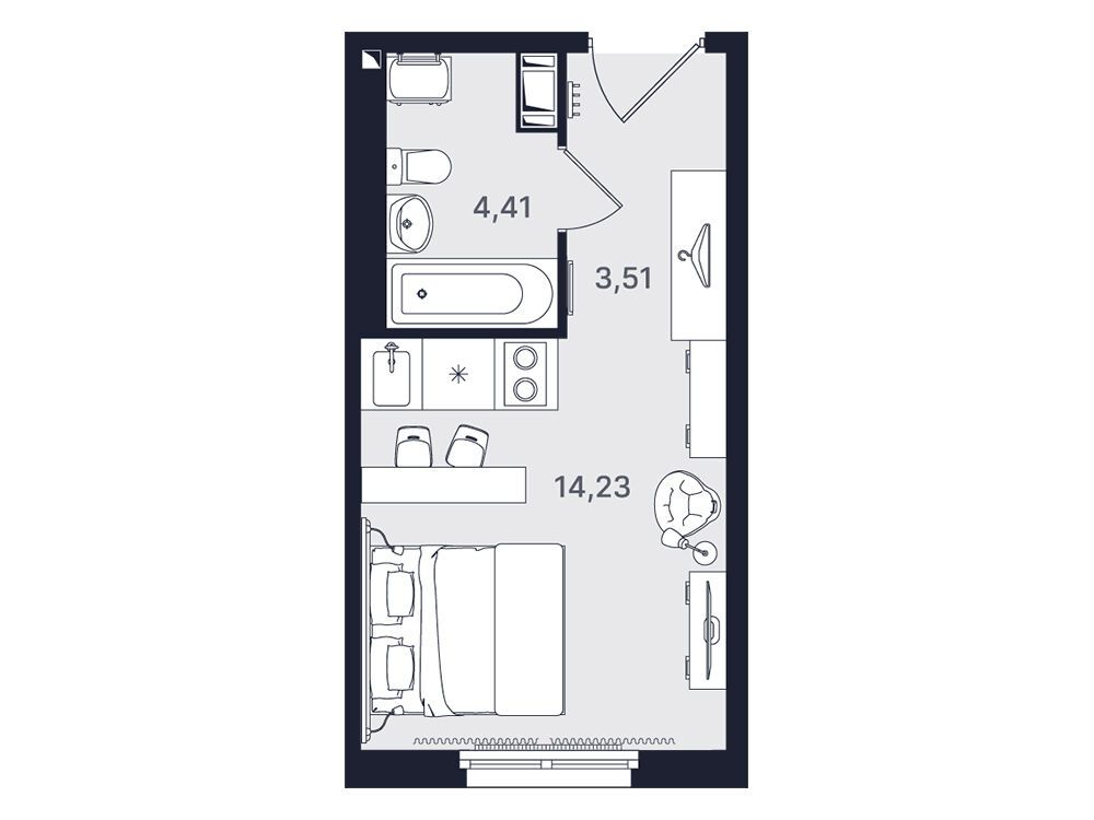 Планировка: Студия 22.15 м² в новостройке Про Молодость