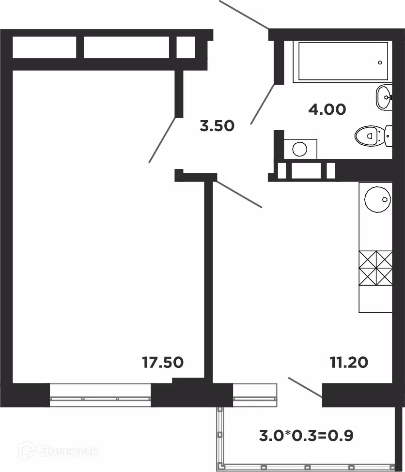 Планировка: 1-комн. квартира 37.30 м² в новостройке Красная площадь