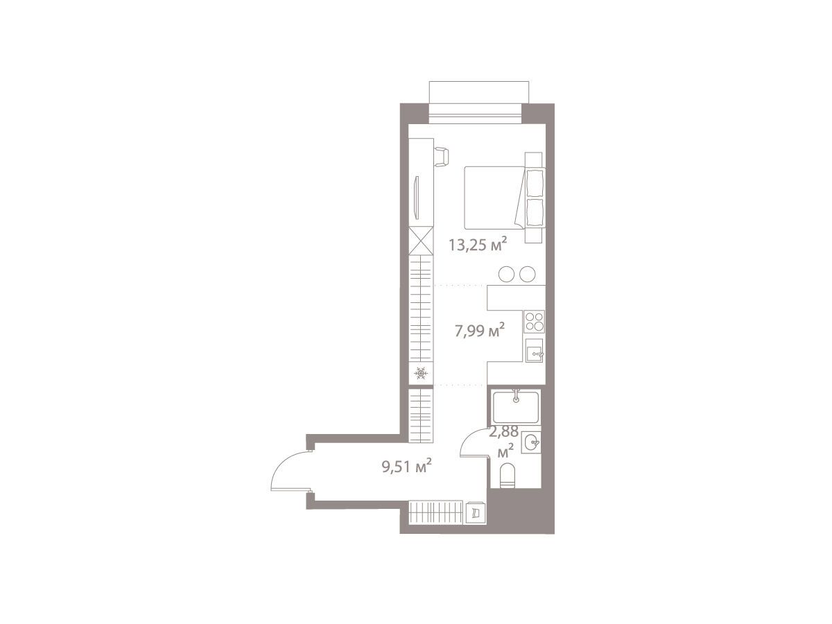 Планировка: Студия 33.63 м² в новостройке ЖК Лайф Варшавская