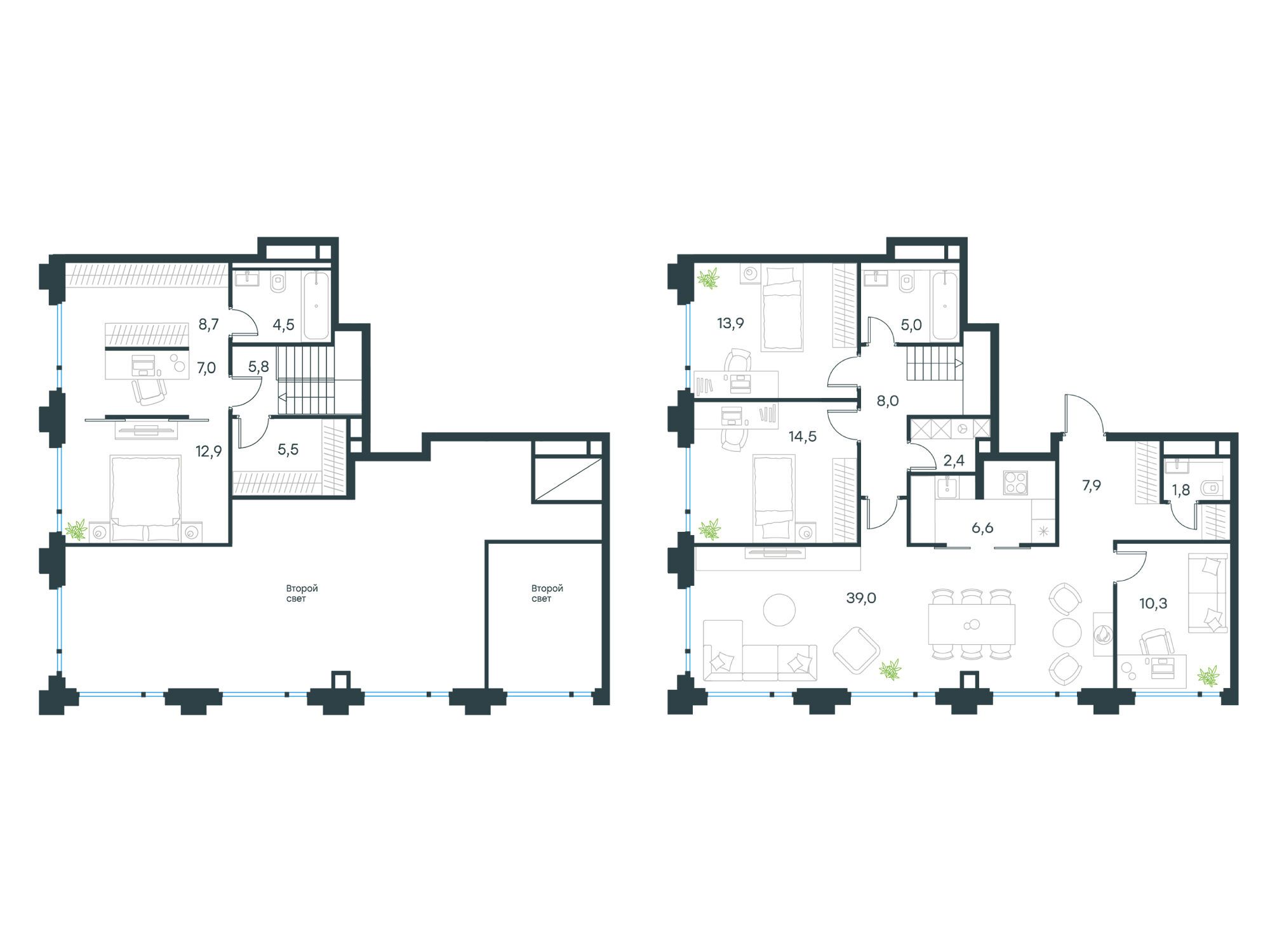 Планировка: 5-комн. квартира 153.80 м² в новостройке ЖК Левел Бауманская