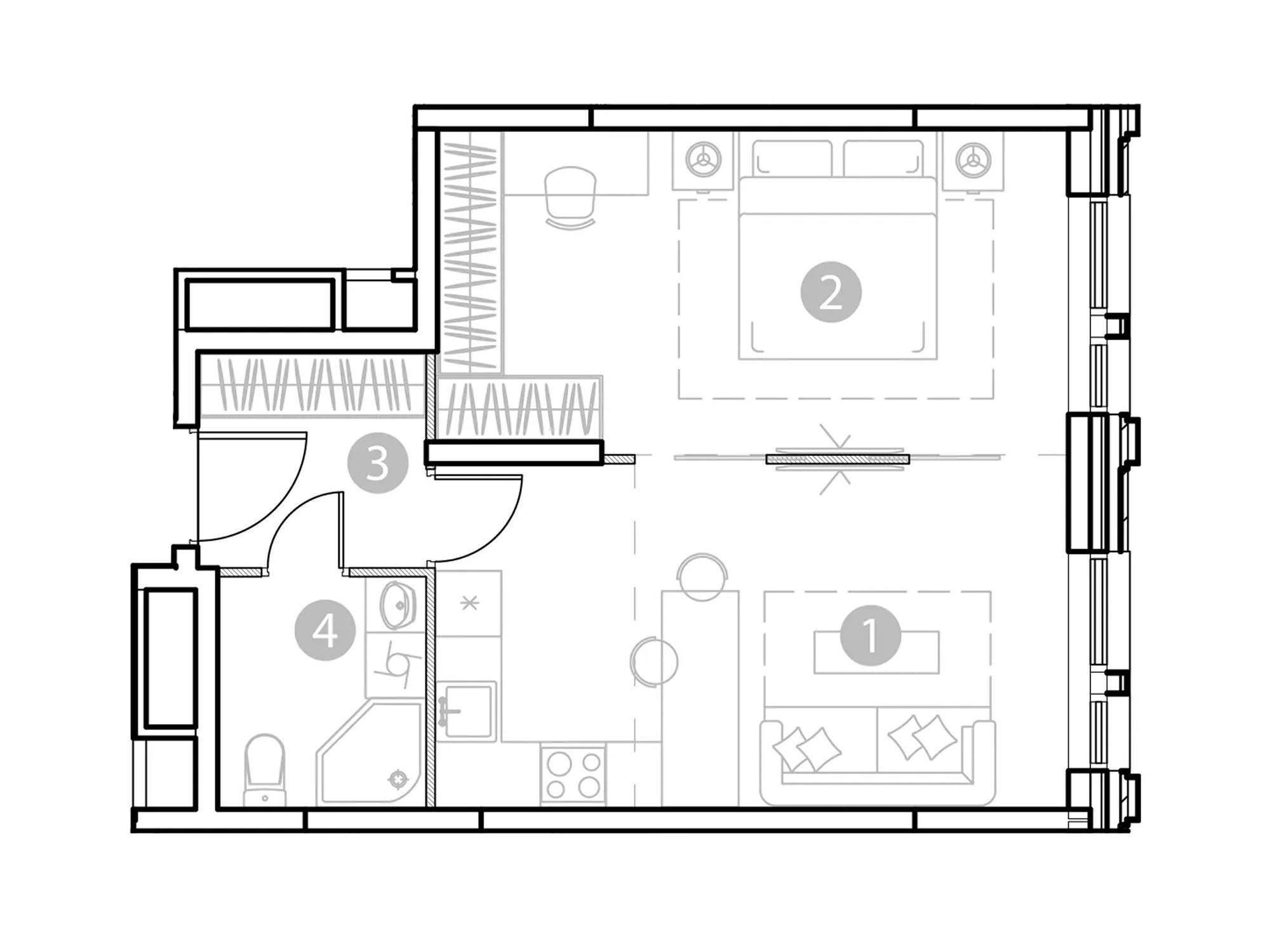 Планировка: 2-комн. квартира 43.25 м² в новостройке ЖК ЭвоПарк Измайлово