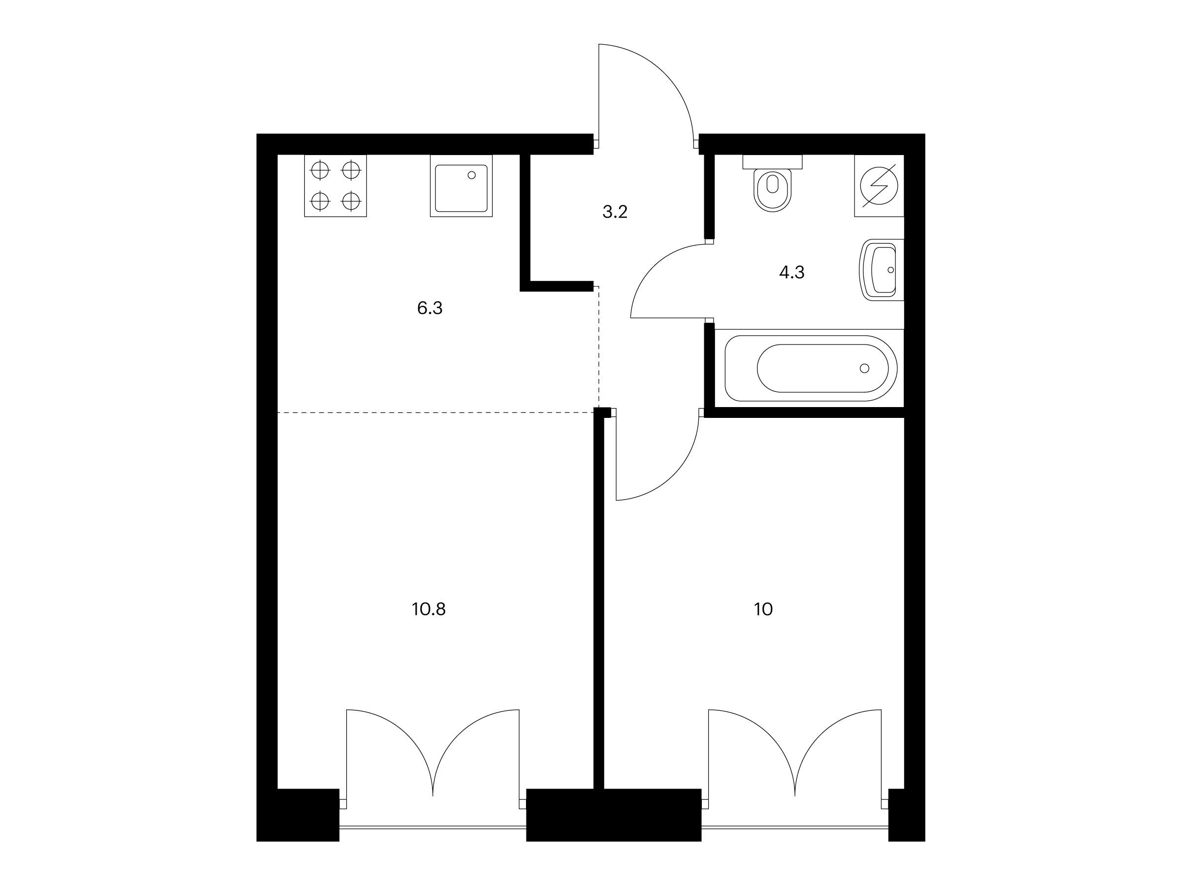 Планировка: 1-комн. квартира 34.60 м² в новостройке Лермонтовский 54