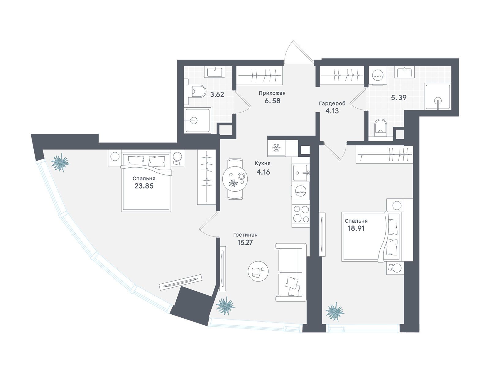 Планировка: 2-комн. квартира 81.91 м² в новостройке ЖК Солос
