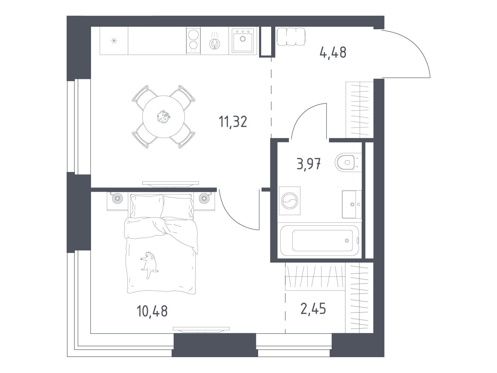 Планировка: 1-комн. квартира 32.70 м² в новостройке Литературный Квартал