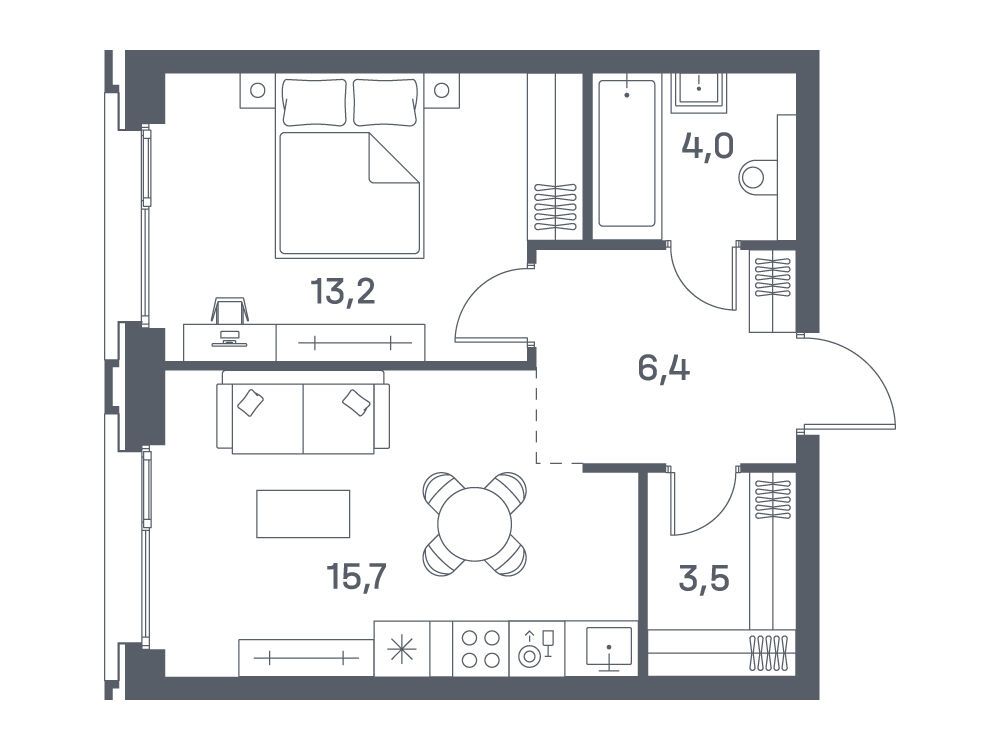 Планировка: 1-комн. квартира 42.80 м² в новостройке ЖК Портленд. Дом на берегу