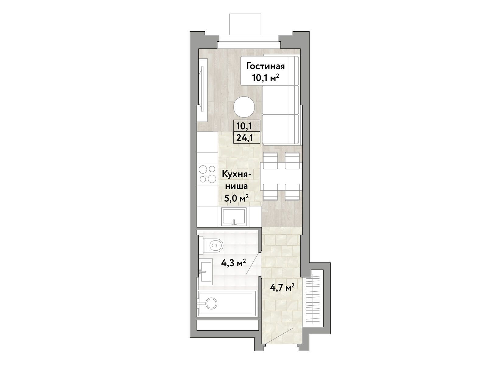 Планировка: Студия 24.10 м² в новостройке Новые смыслы