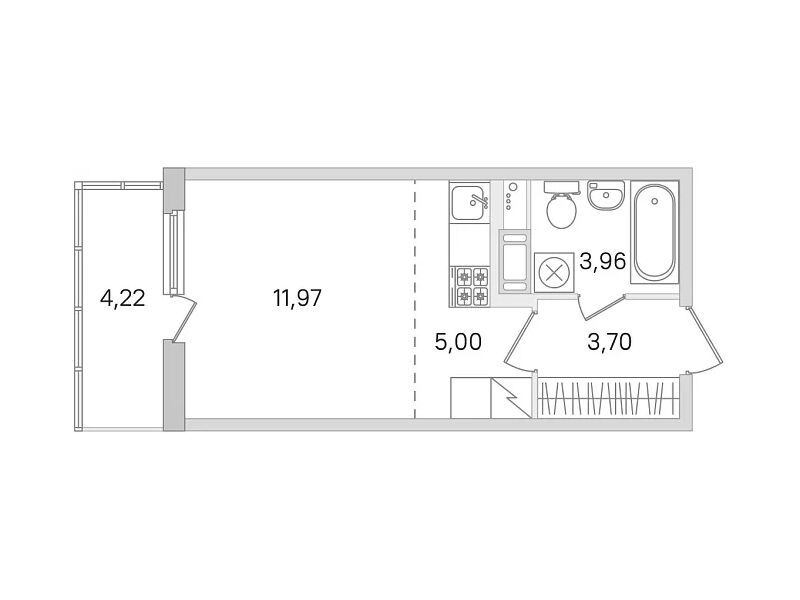 Планировка: Студия 24.63 м² в новостройке Ясно Янино