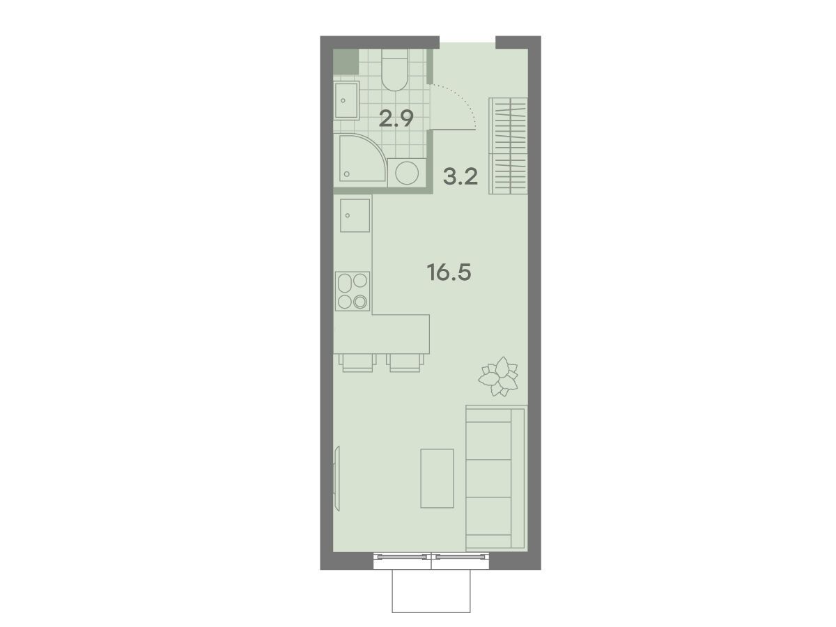 Планировка: Студия 22.30 м² в новостройке Парксайд