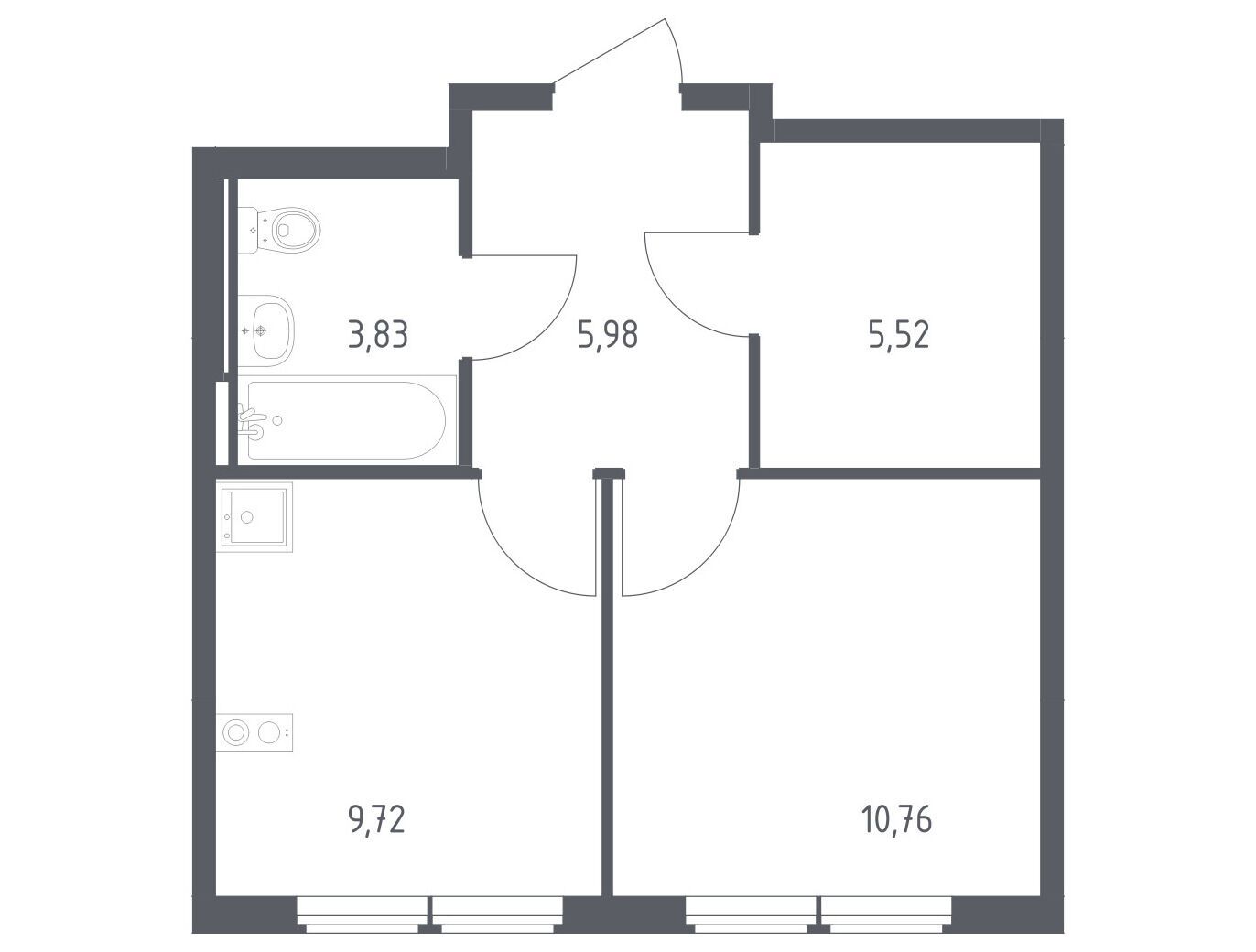 Планировка: 1-комн. квартира 35.81 м² в новостройке ЖК Остафьево