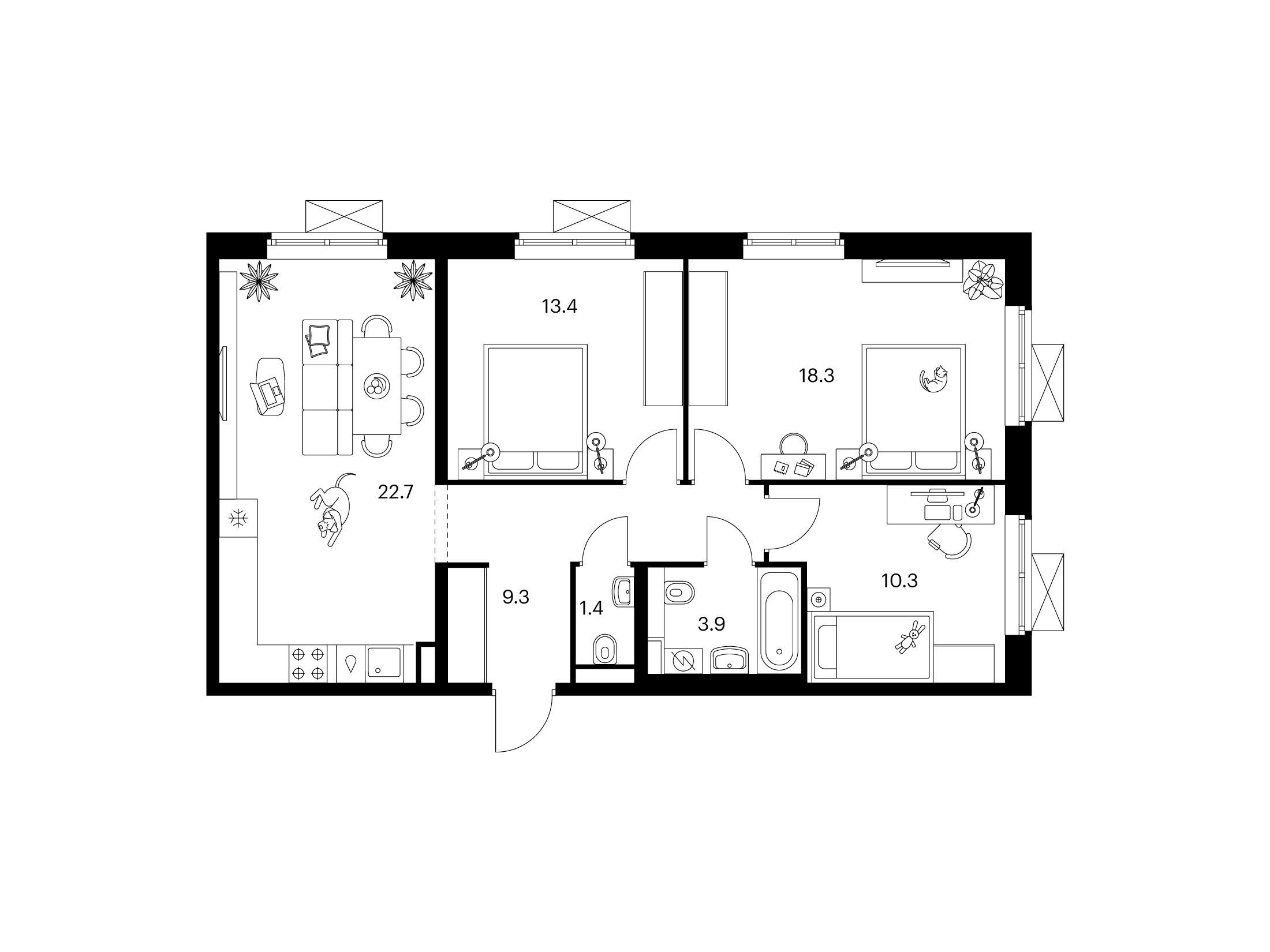 Планировка: 3-комн. квартира 79.30 м² в новостройке ЖК Люблинский парк