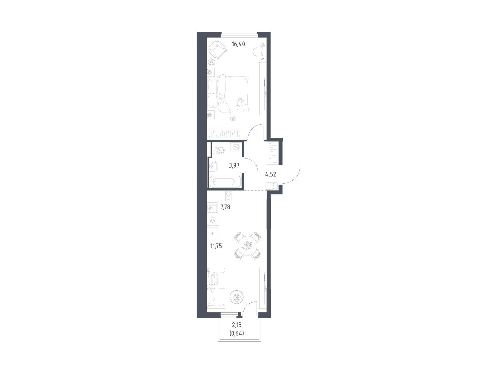 Планировка: 1-комн. квартира 45.06 м² в новостройке ЖК Остафьево