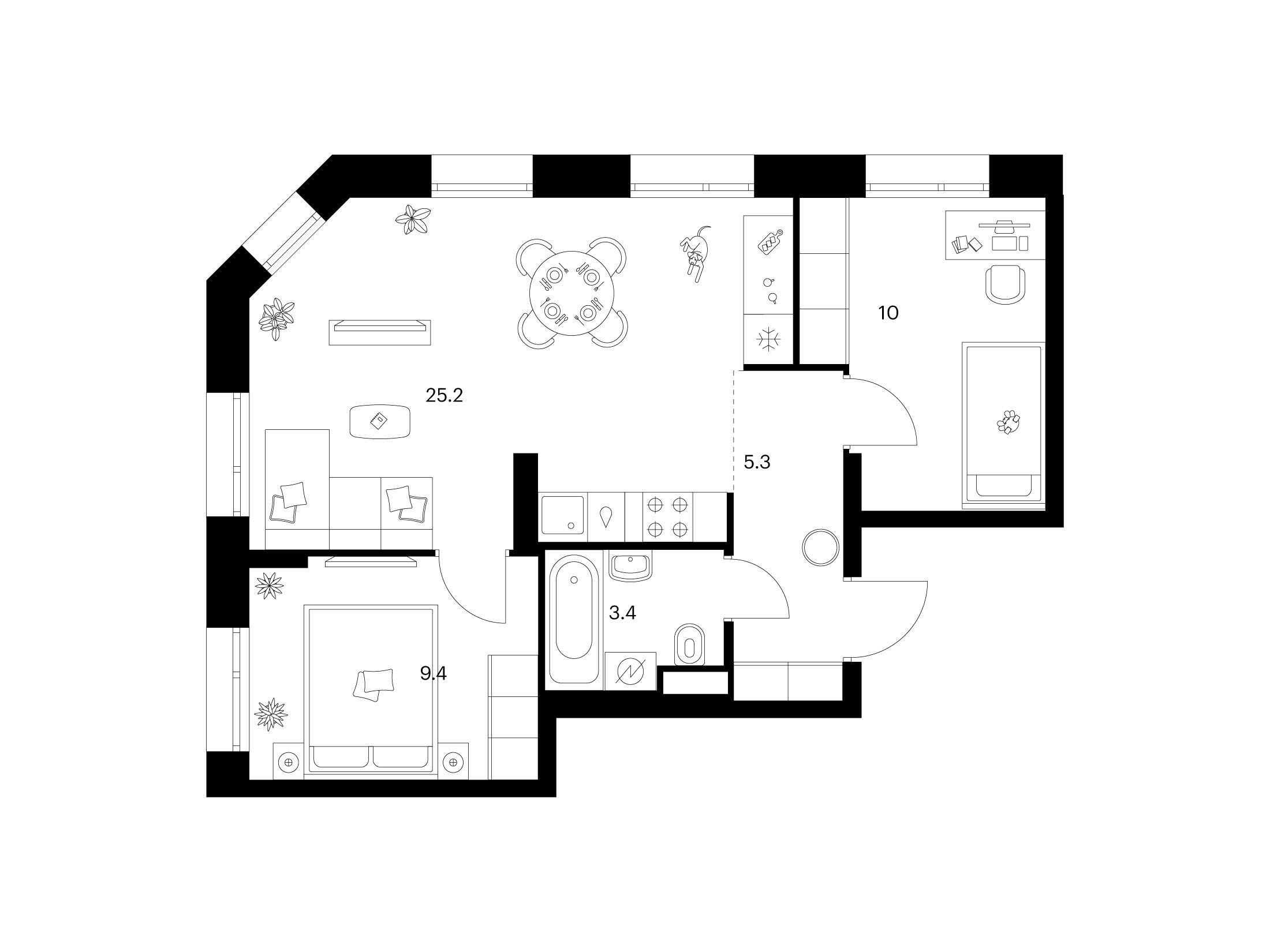 Планировка: 2-комн. квартира 53.30 м² в новостройке Руставели 14