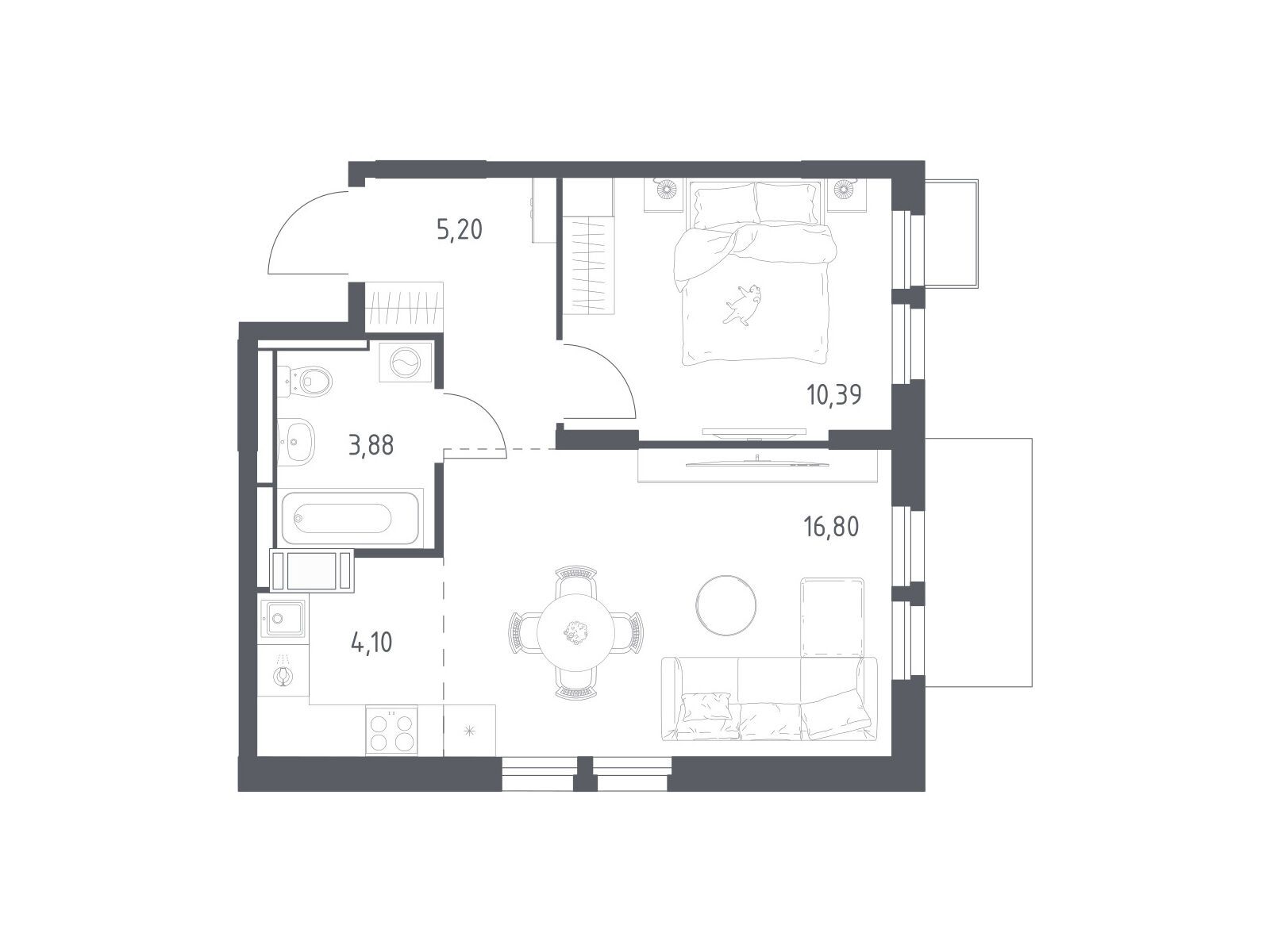 Планировка: 1-комн. квартира 40.37 м² в новостройке Большое Путилково