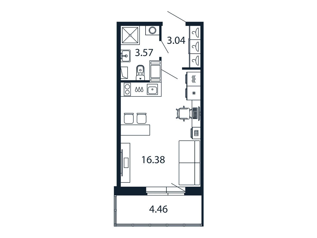 Планировка: Студия 22.40 м² в новостройке Полис ЛАВрики