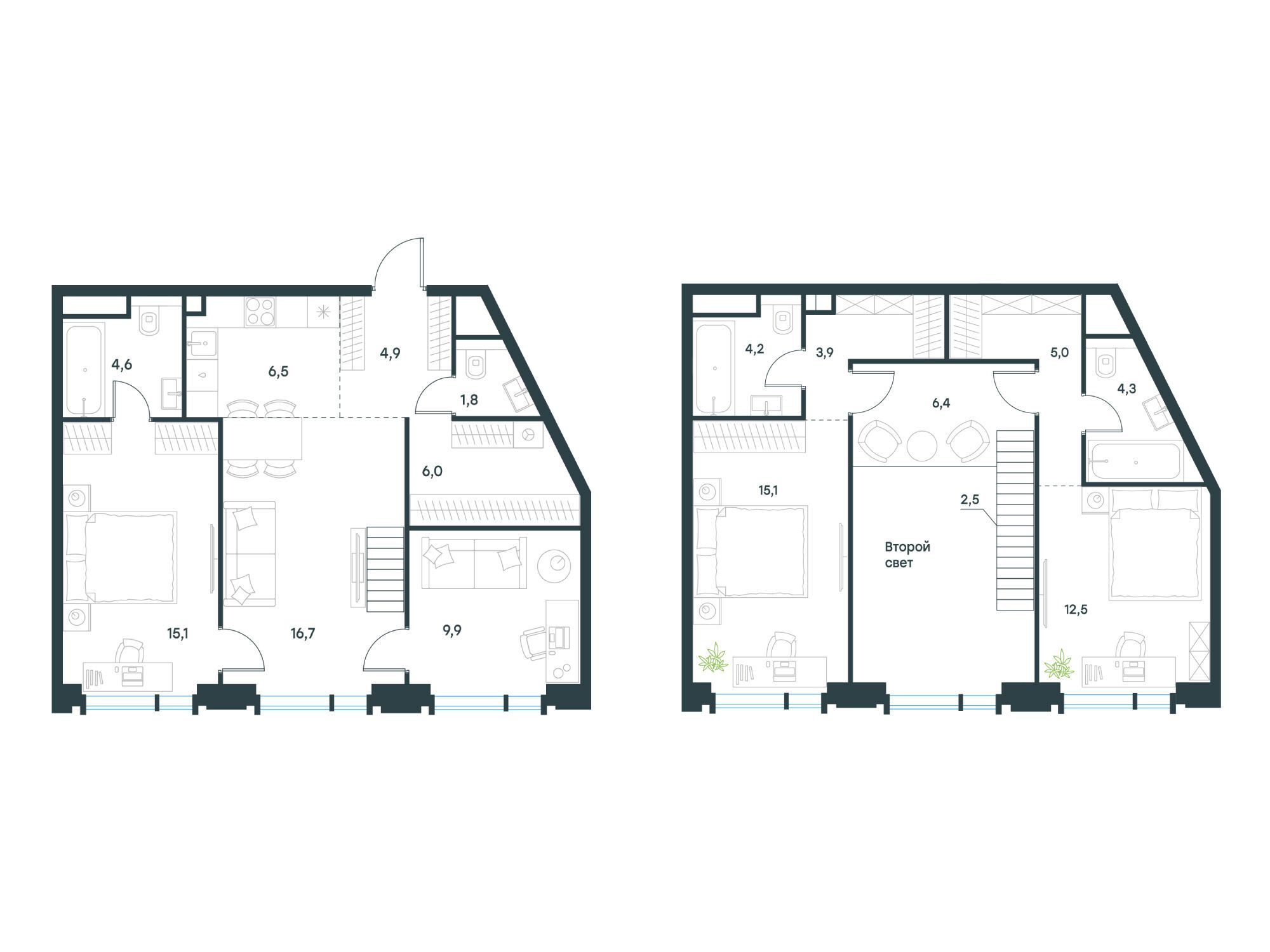 Планировка: 3-комн. квартира 119.40 м² в новостройке Левел Академическая