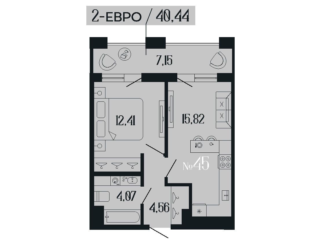 Планировка: 1-комн. квартира 40.44 м² в новостройке Дом 1919