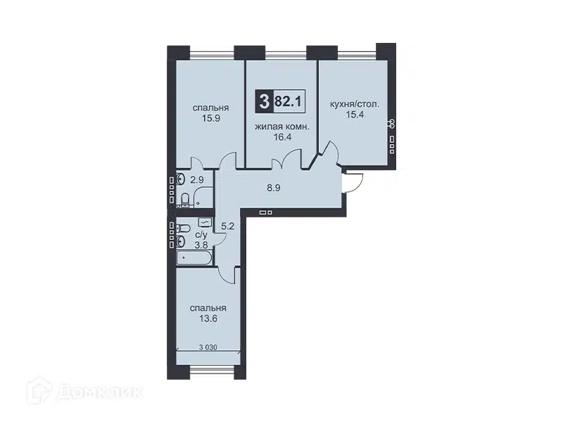 Планировка: 3-комн. квартира 82.10 м² в новостройке Михайловский