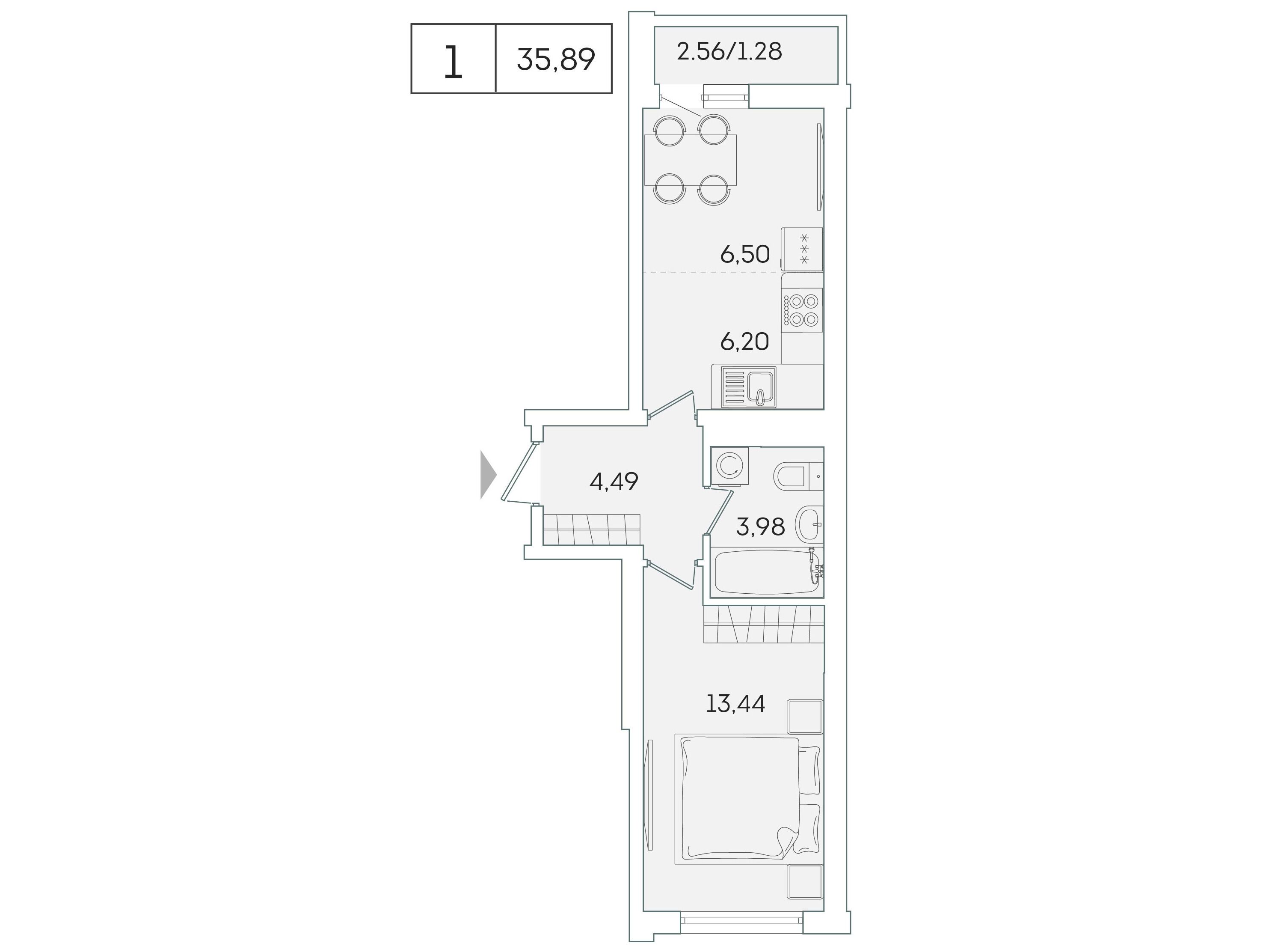 Планировка: 1-комн. квартира 34.60 м² в новостройке ЖК Лампо