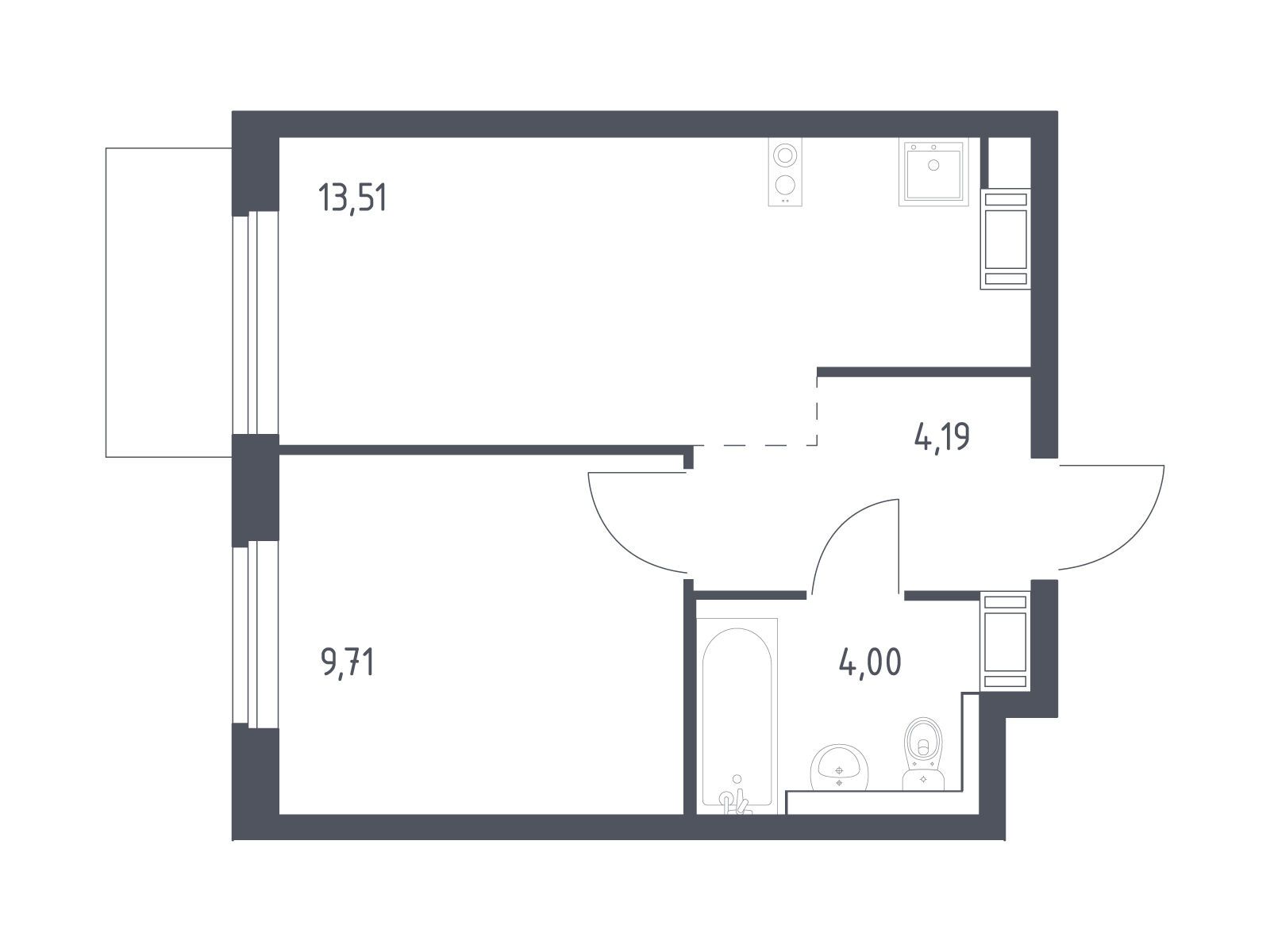 Планировка: 1-комн. квартира 31.41 м² в новостройке Квартал Торики
