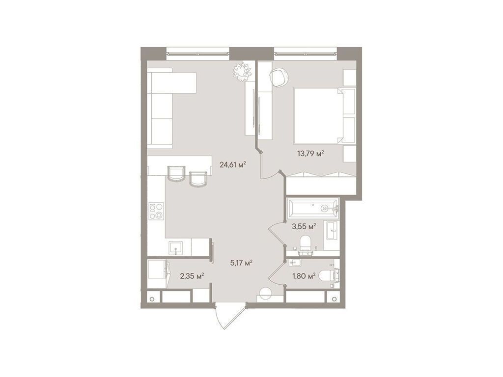 Планировка: 1-комн. квартира 51.27 м² в новостройке Д`оро миле