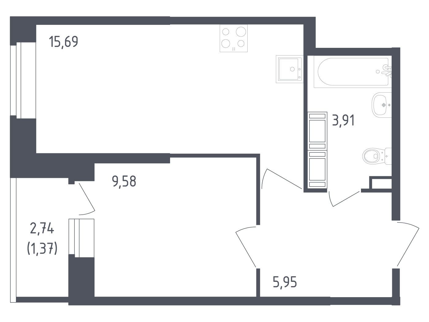 Планировка: 1-комн. квартира 36.50 м² в новостройке Живи! В Рыбацком