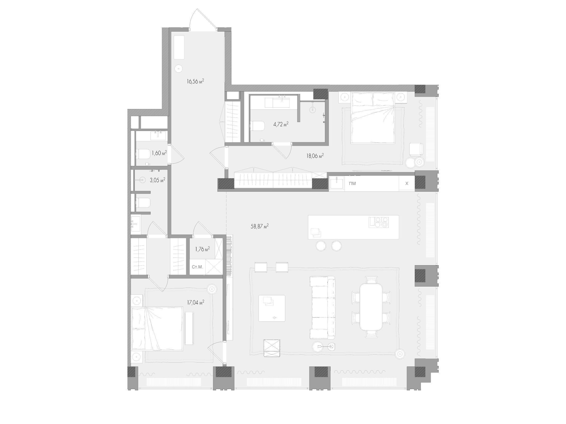 Планировка: 2-комн. квартира 123.40 м² в новостройке ЖК Форум