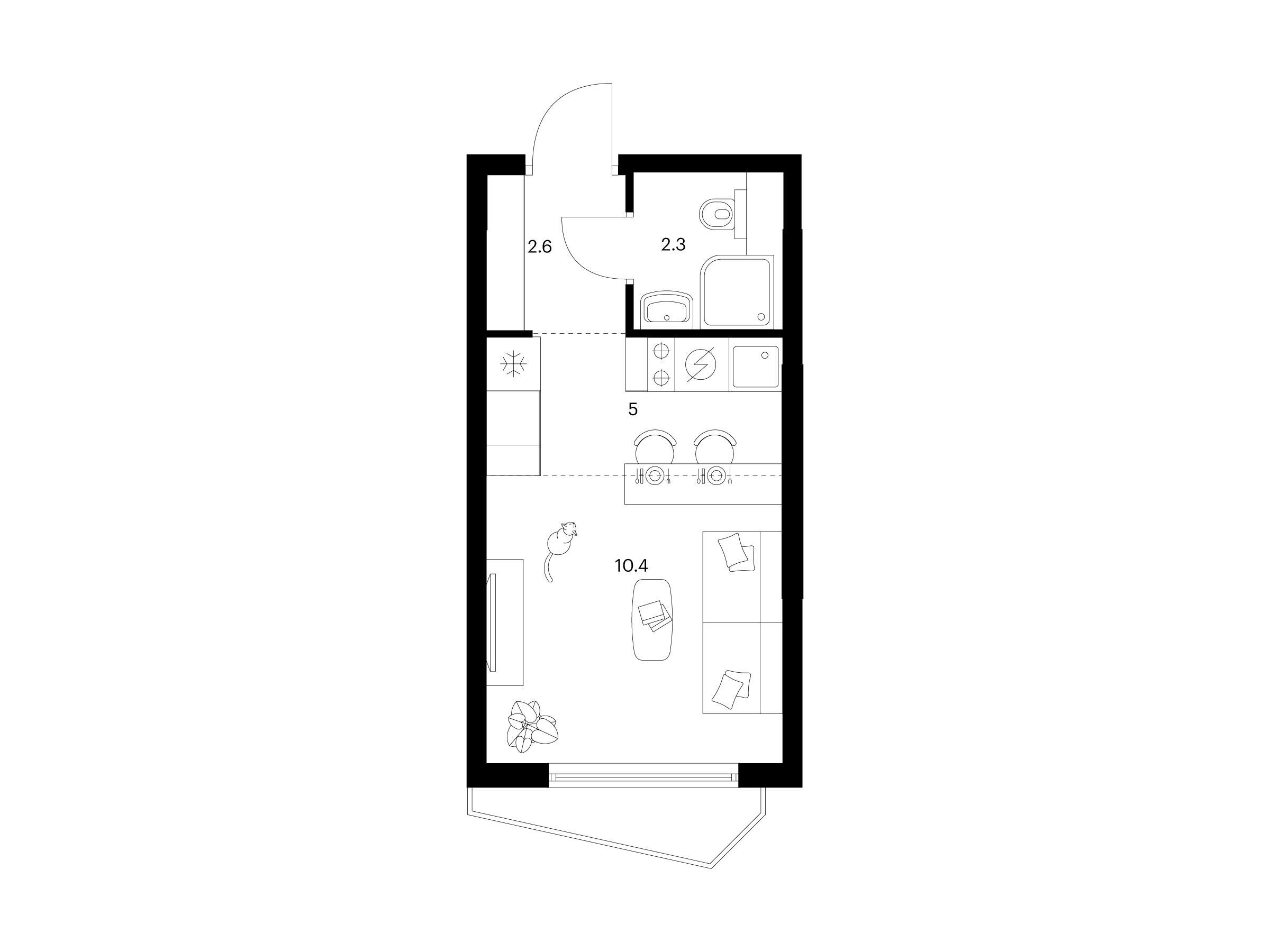 Планировка: Студия 20.30 м² в новостройке Мичуринский парк