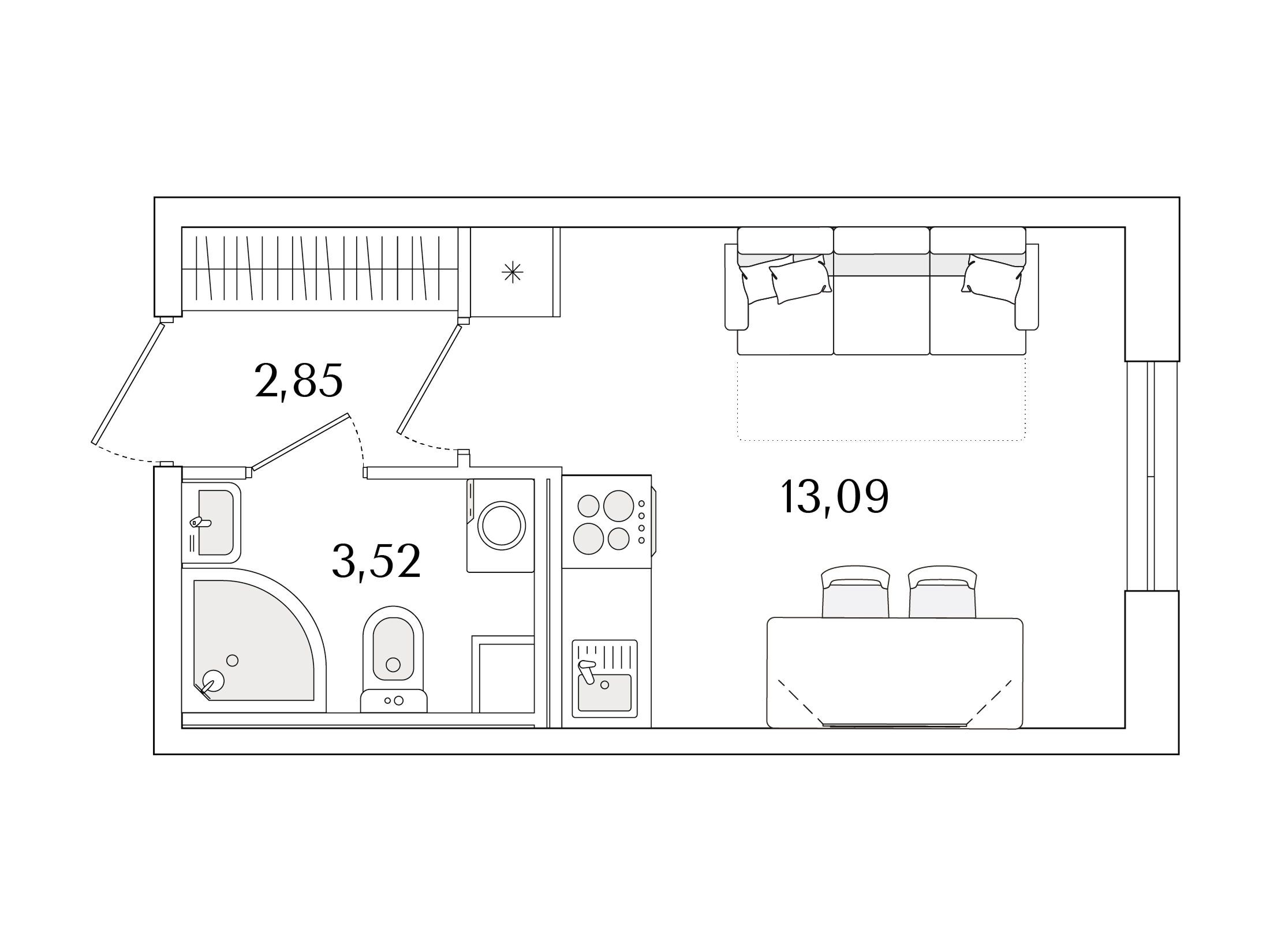 Планировка: Студия 19.46 м² в новостройке Кинопарк