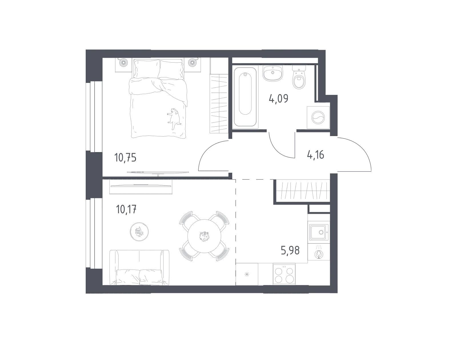 Планировка: 1-комн. квартира 35.15 м² в новостройке Квартал Ивакино