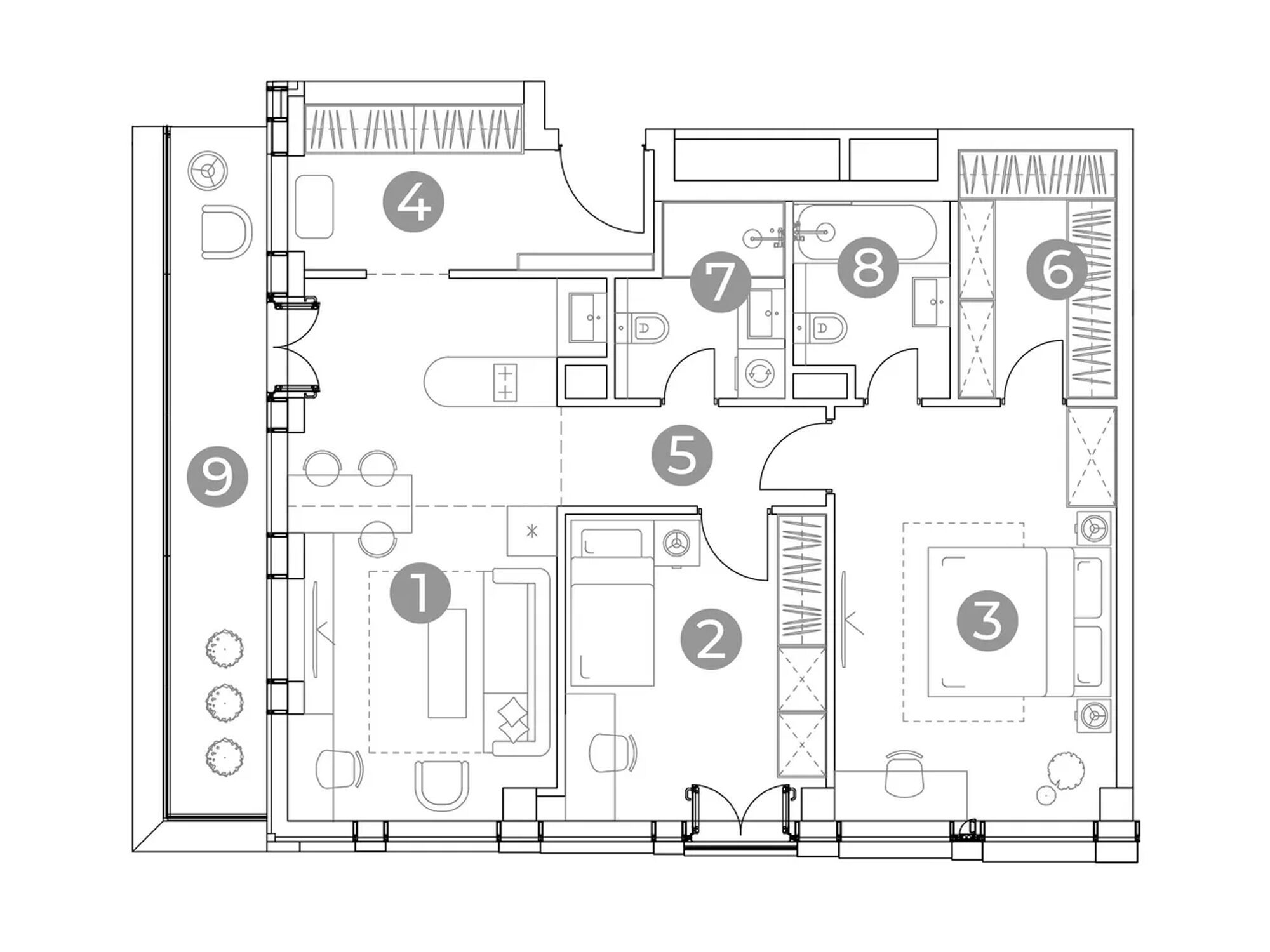Планировка: 3-комн. квартира 84.80 м² в новостройке Эмоушн