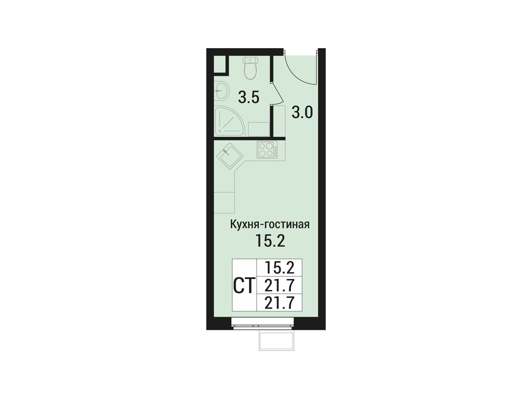Планировка: Студия 21.70 м² в новостройке Дом в Малаховке