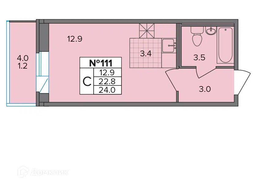Планировка: Студия 24.00 м² в новостройке Капральский