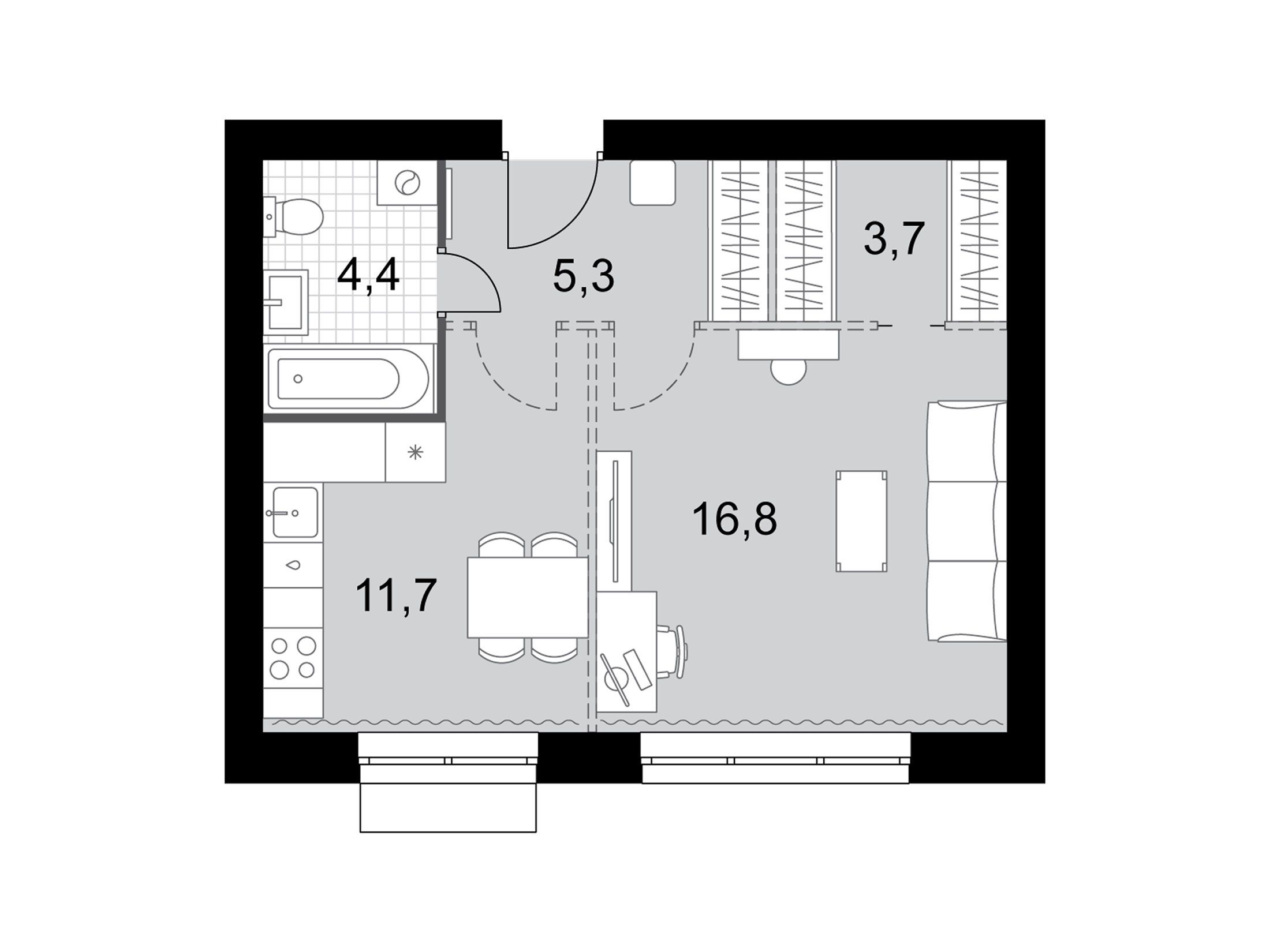 Планировка: 1-комн. квартира 41.90 м² в новостройке Дубровицы клаб