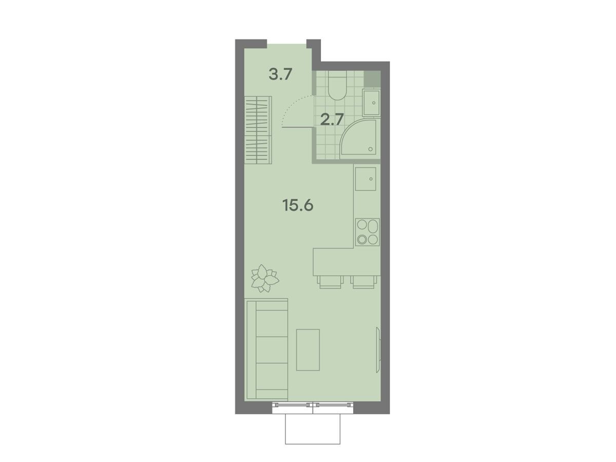 Планировка: Студия 21.70 м² в новостройке Парксайд