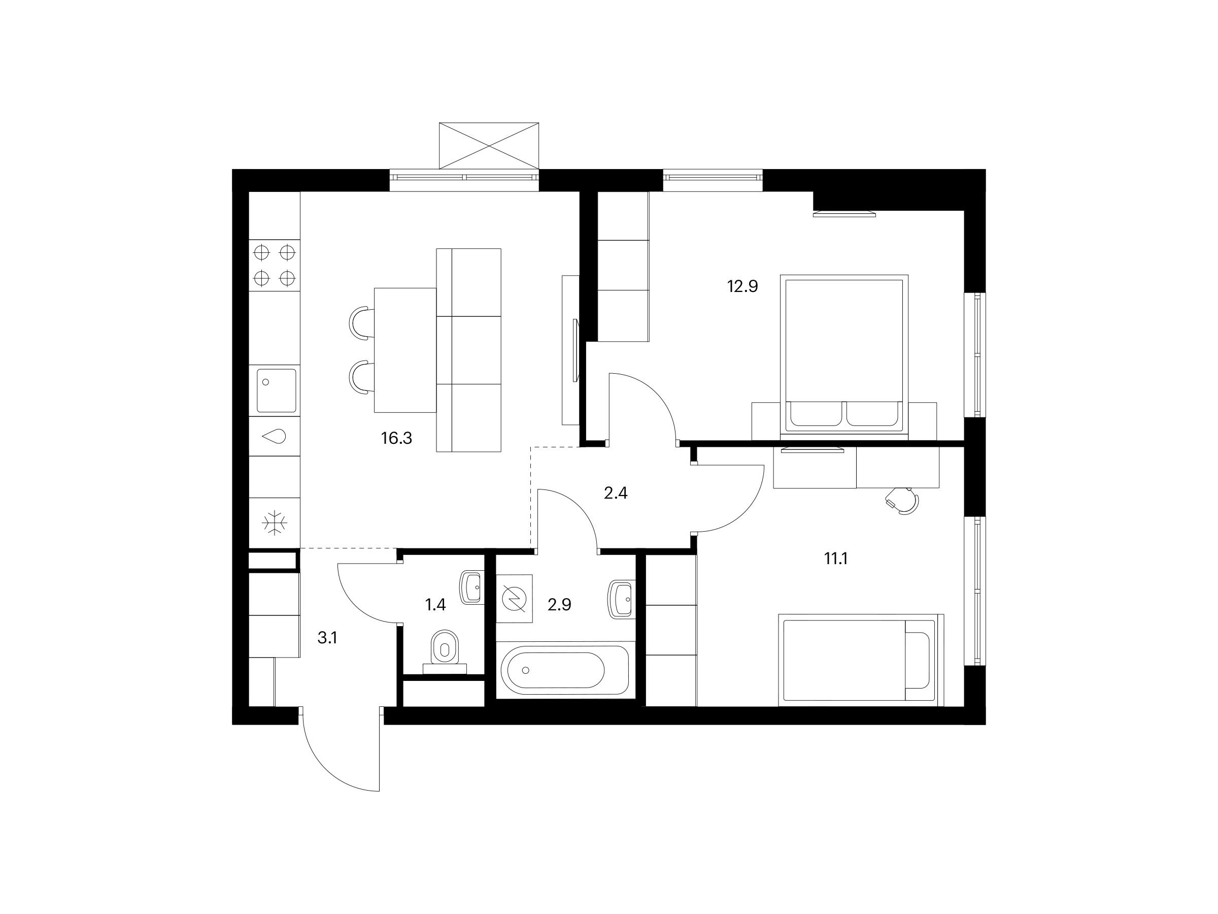 Планировка: 2-комн. квартира 50.10 м² в новостройке Заречный парк