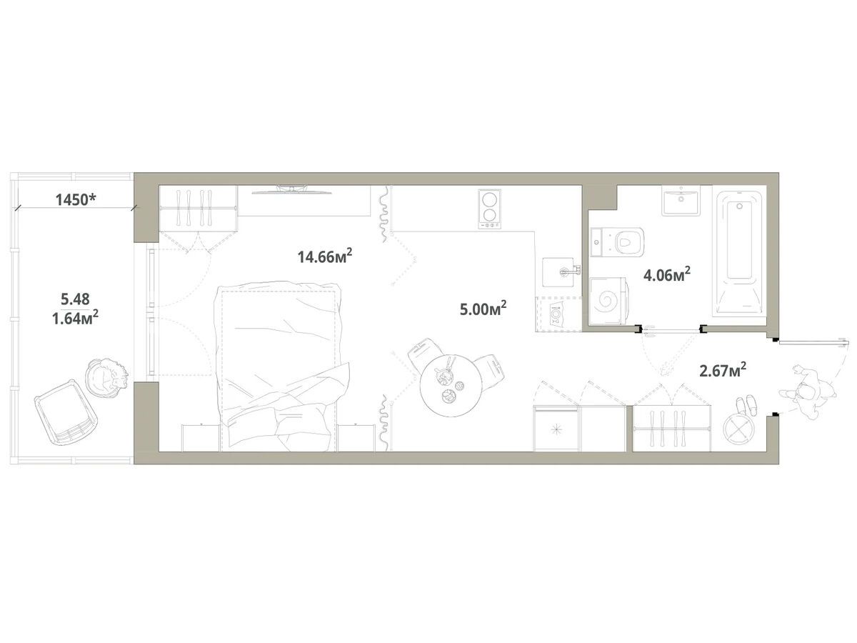 Планировка: 1-комн. квартира 28.03 м² в новостройке Тишин