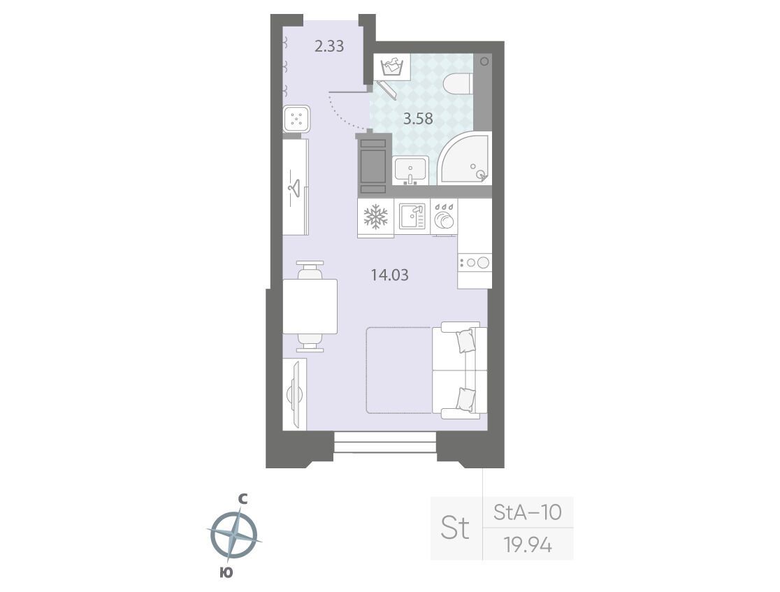 Планировка: Студия 19.94 м² в новостройке Цивилизация на Неве