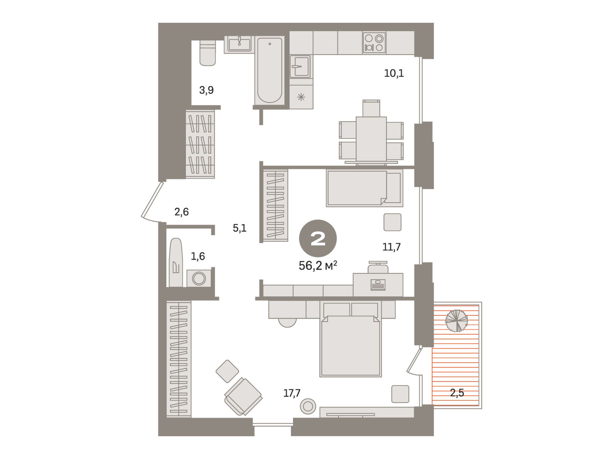 Планировка: 2-комн. квартира 56.20 м² в новостройке Квартал Герцена