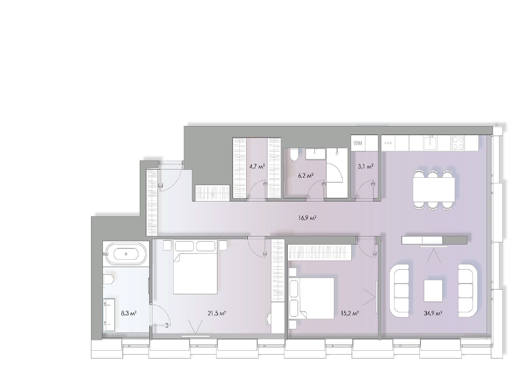Планировка: 2-комн. квартира 111.50 м² в новостройке Люмин
