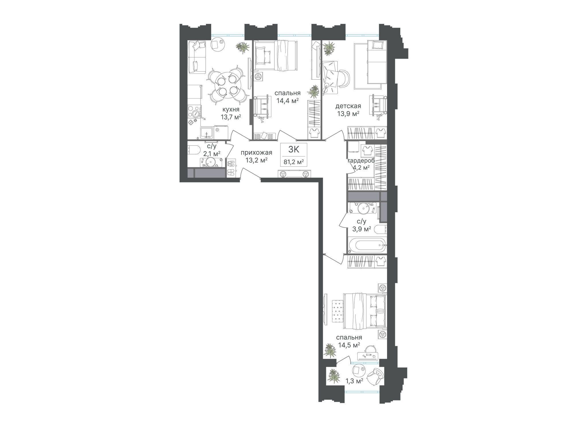 Планировка: 3-комн. квартира 81.30 м² в новостройке Варшавские ворота