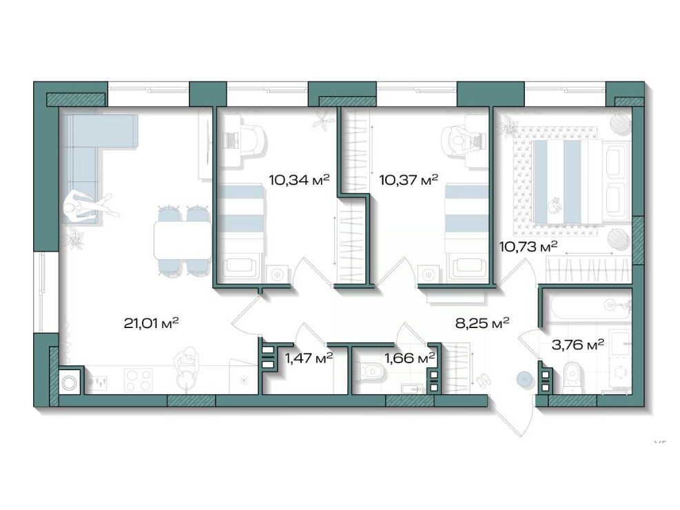 Планировка: 3-комн. квартира 67.59 м² в новостройке Аксиома. Возрождение