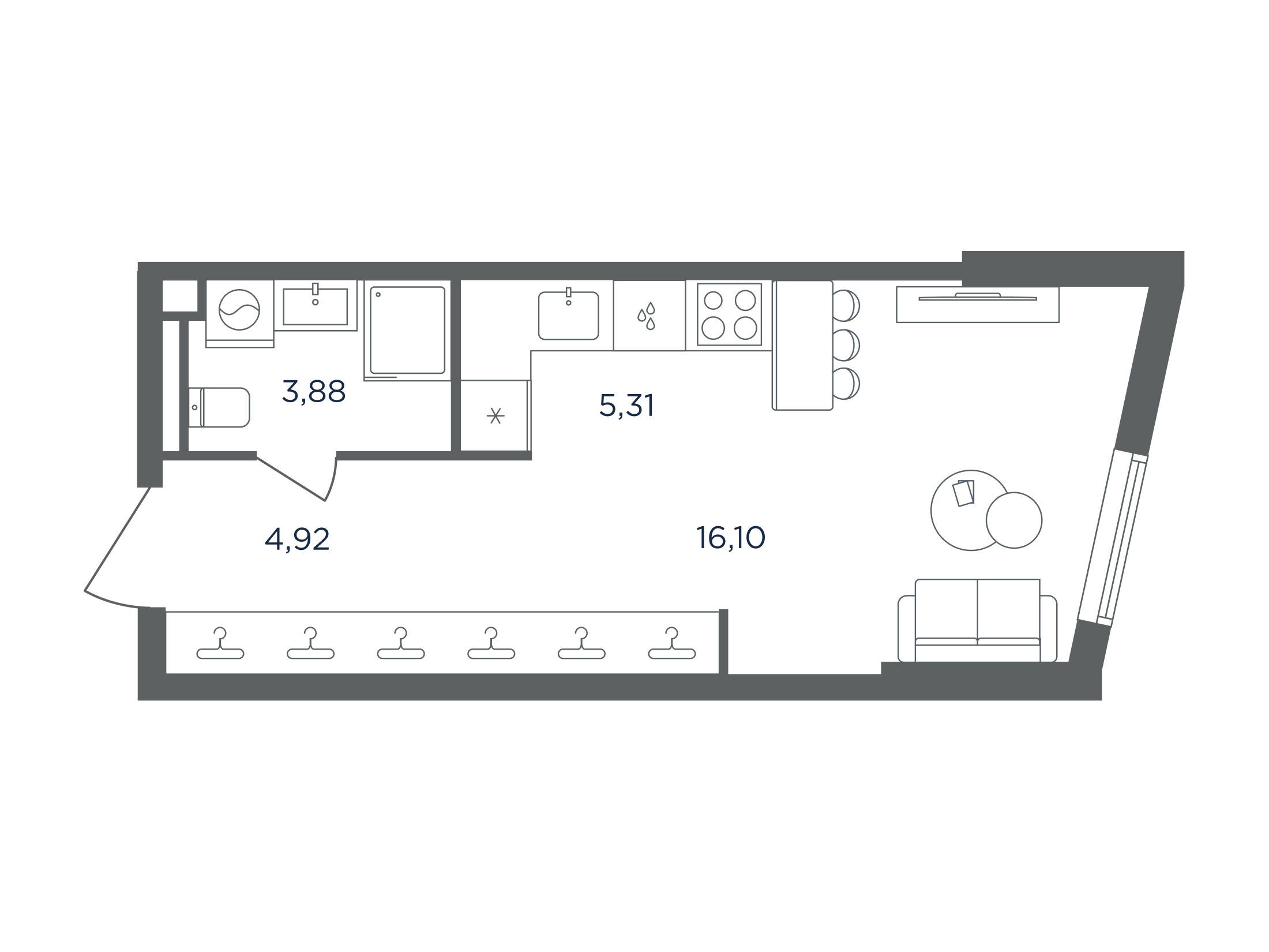 Планировка: 1-комн. квартира 30.21 м² в новостройке Сикрет Гарден