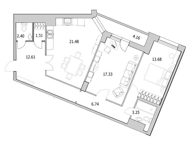 Планировка: 2-комн. квартира 83.10 м² в новостройке ЖК Байрон