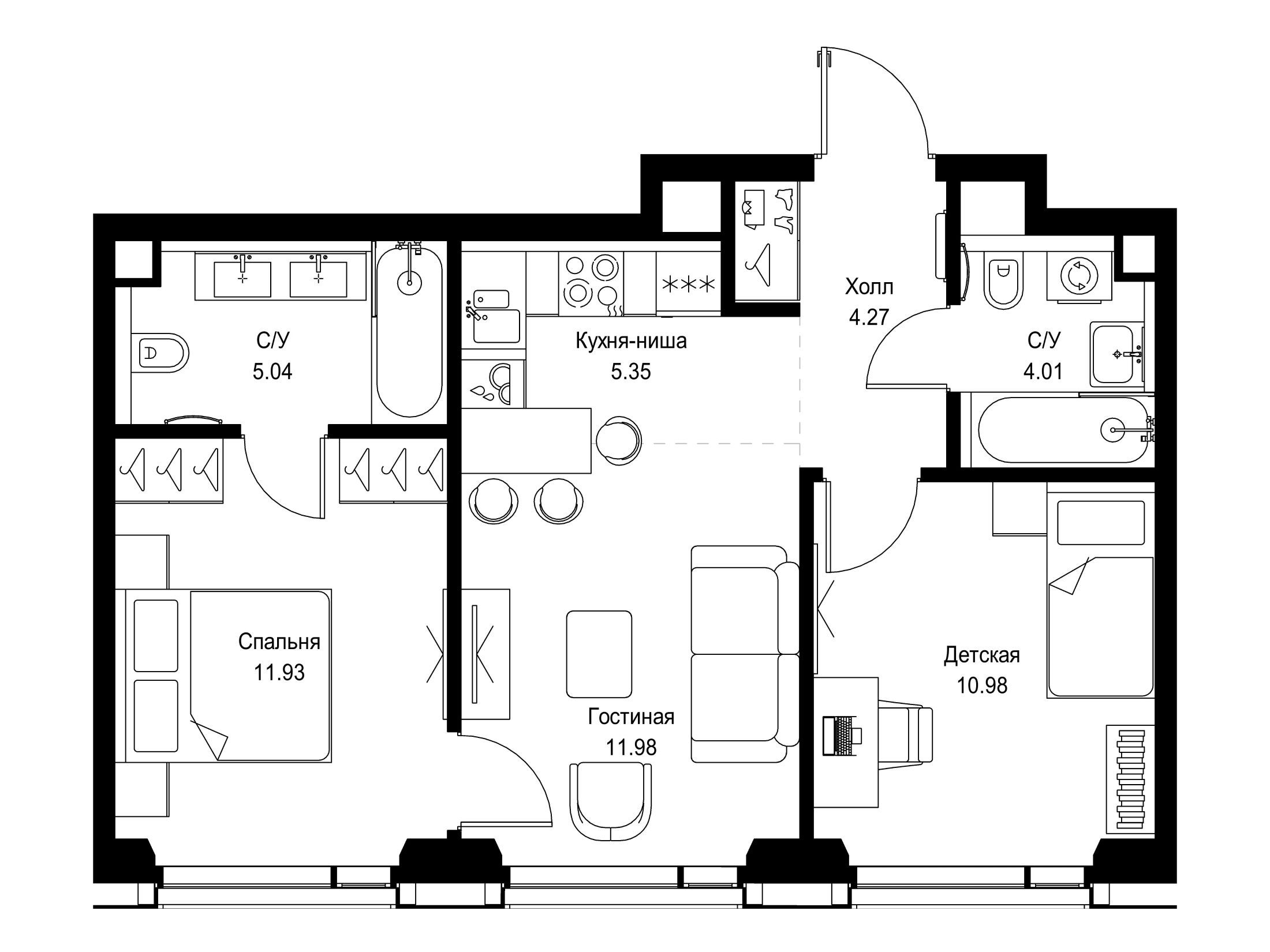 Планировка: 2-комн. квартира 53.56 м² в новостройке Сет