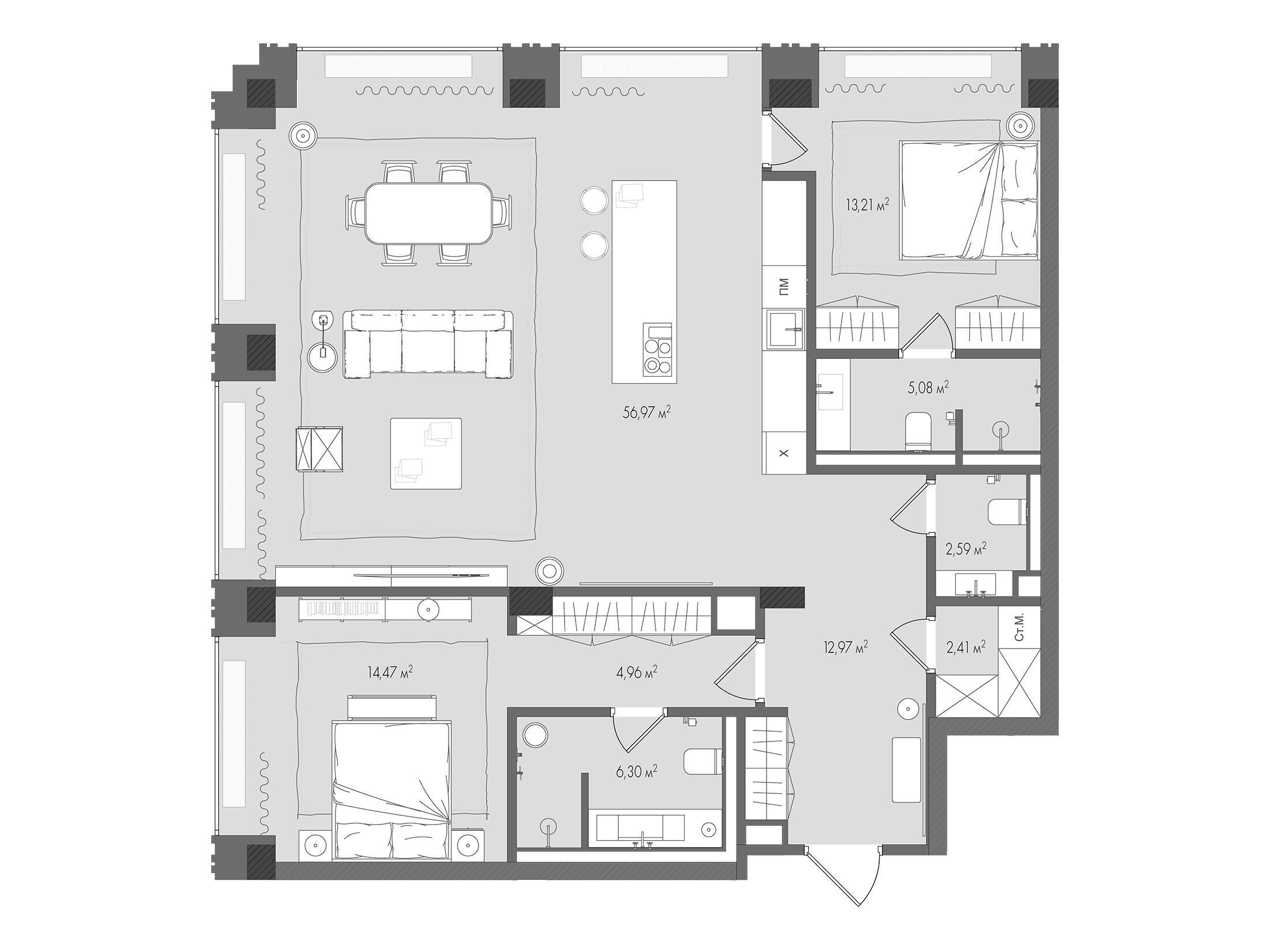 Планировка: 2-комн. квартира 119.10 м² в новостройке ЖК Форум